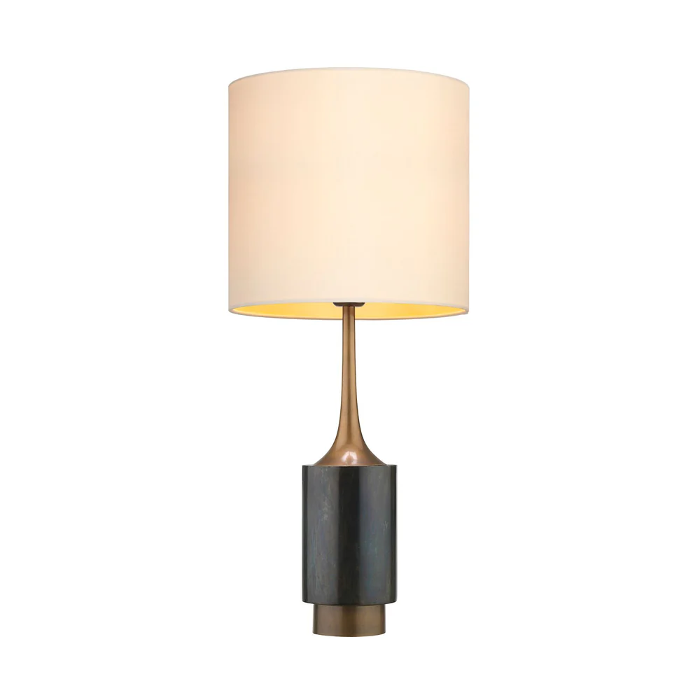 Northern Light - Seneca Table Lamp Medium - Carbonne Rich Bronze Finish - 10" Drum Ivory Gold Lining Shade