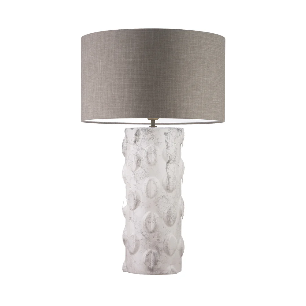 Northern Light - Tuvalu Table Lamp - Ammonite Reactive Glaze Georgian Brass Finish - 20" Short Drum Tussah Cocoa Shade