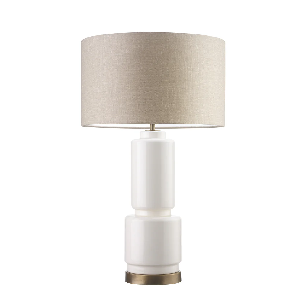 Northern Light - Allende Table Lamp - Ivory Ceramic Old English Brass Light Finish - 14" Short Drum Flint Shade