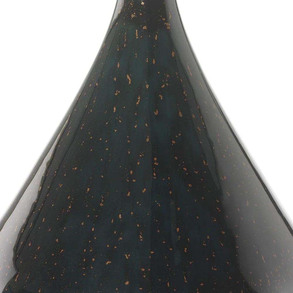 Northern Light - Teba Table Lamp - Midnight Teal Reactive Glaze Rich Bronze Finish - 16" Soho Drum Saxon Ivory Linen Shade