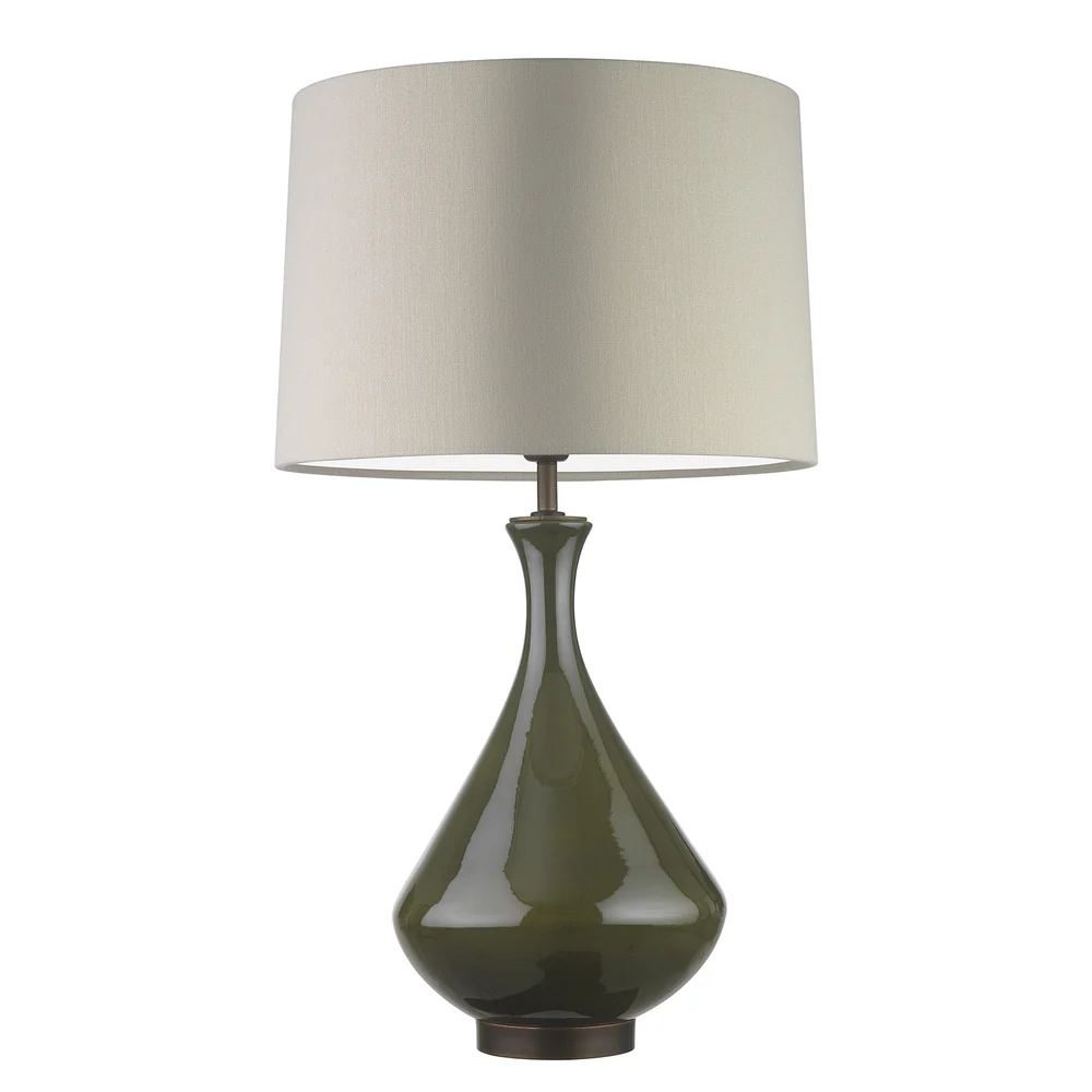 Northern Light - Teba Table Lamp - Forest Green Reactive Glaze Rich Bronze Finish - 16" Soho Drum Saxon Ivory Shade