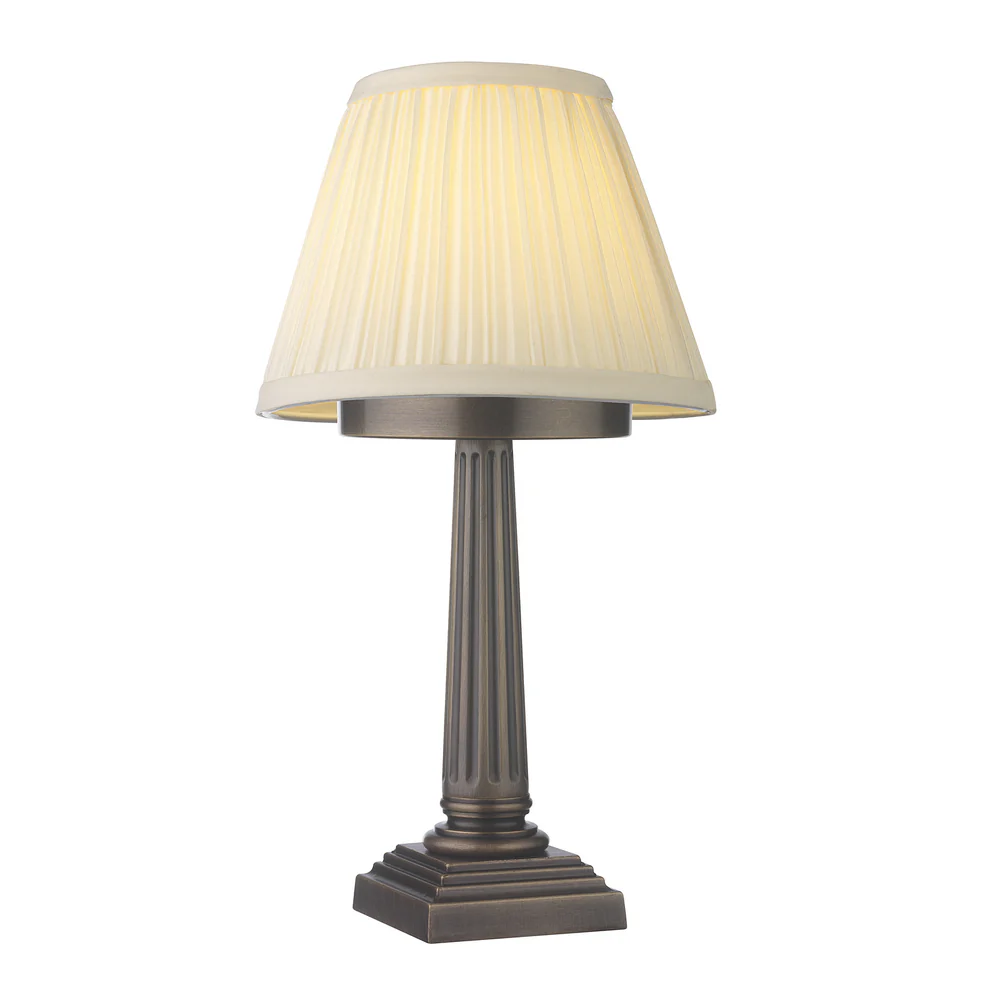 Northern Light - Patros Rechargeable Table Lamp - Old English Brass Dark Finish - 6" Pleated Empire Ivory Cotton Shade