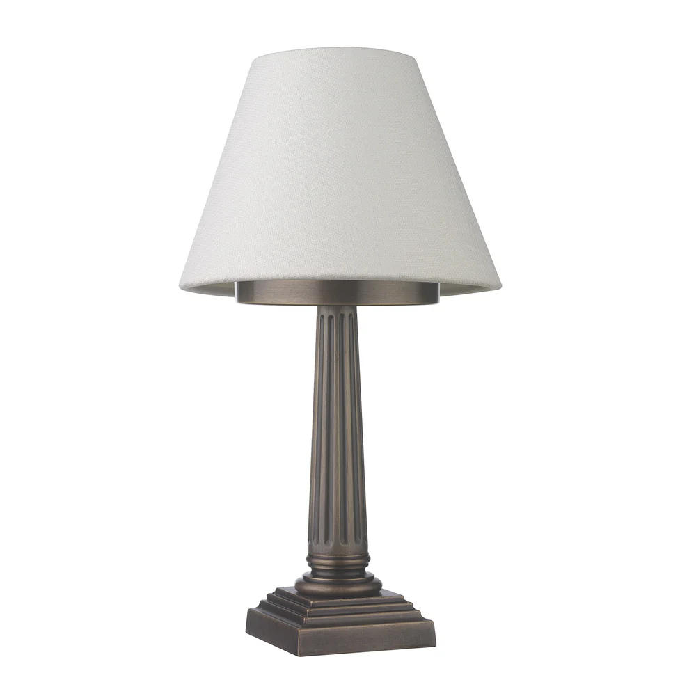 Northern Light - Patros Rechargeable Table Lamp - Old English Brass Dark Finish - 7" Rolled Edge Empire Snowdrift Shade