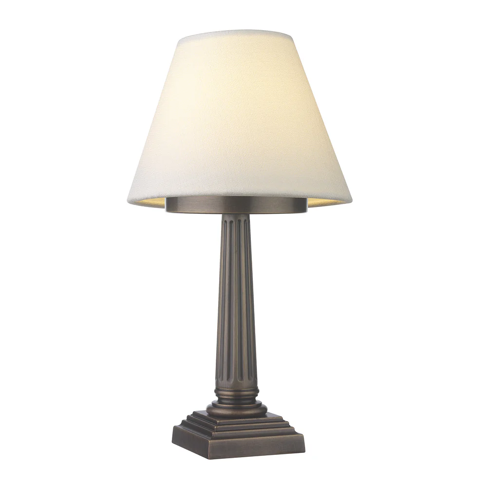 Northern Light - Patros Rechargeable Table Lamp - Old English Brass Dark Finish - 7" Rolled Edge Empire Snowdrift Shade