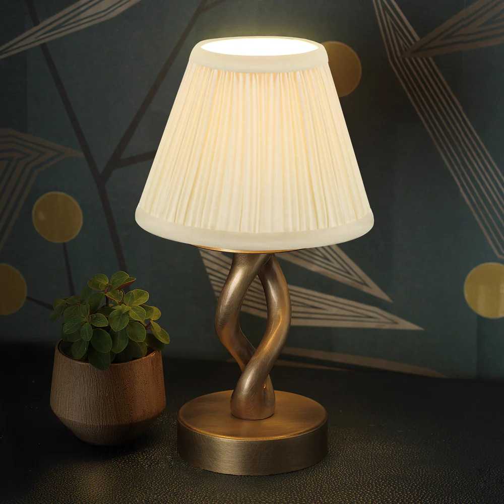 Northern Light - Aion Rechargeable Table Lamp - Old English Brass Light Finish - 6" Pleated Empire Ivory Cotton Shade