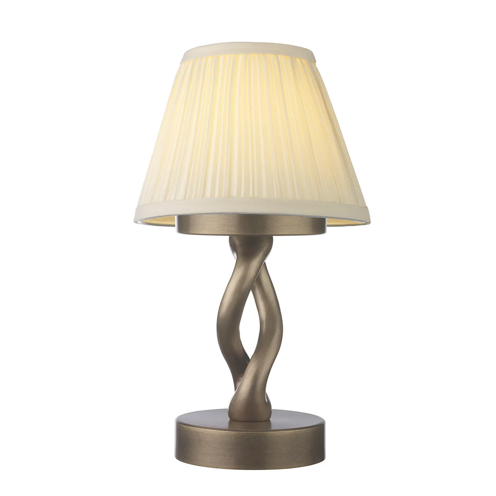 Northern Light - Aion Rechargeable Table Lamp - Old English Brass Light Finish - 6" Pleated Empire Ivory Cotton Shade