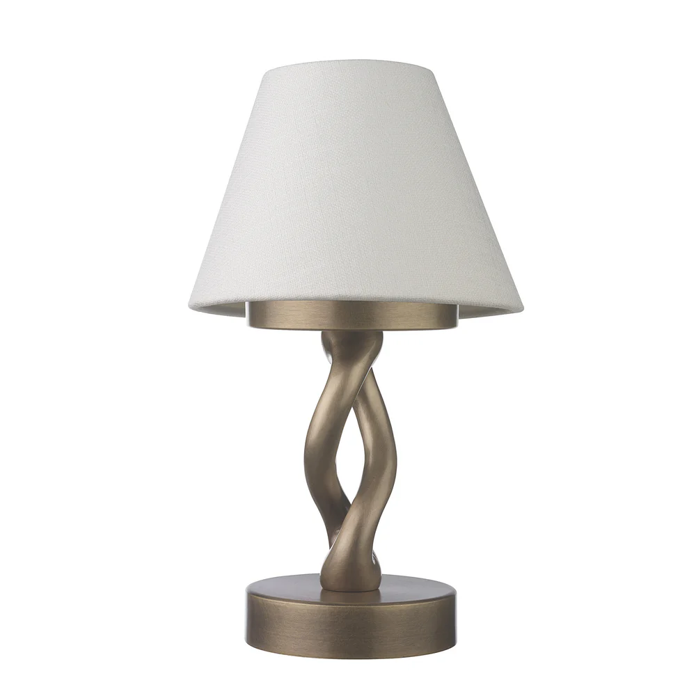 Northern Light - Aion Rechargeable Table Lamp - Old English Brass Light Finish - 6" Rolled Edge Empire Snowdrift Shade