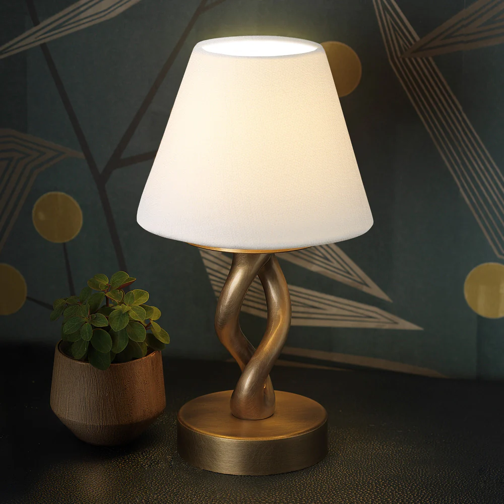 Northern Light - Aion Rechargeable Table Lamp - Old English Brass Light Finish - 6" Rolled Edge Empire Snowdrift Shade
