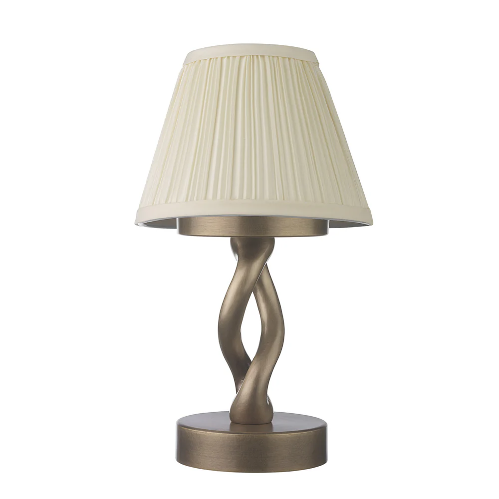 Northern Light - Aion Rechargeable Table Lamp - Old English Brass Light Finish - 7" Pleated Empire Ivory Cotton Shade