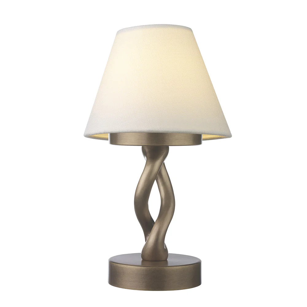 Northern Light - Aion Rechargeable Table Lamp - Old English Brass Light Finish - 7" Rolled Edge Empire Snowdrift Shade