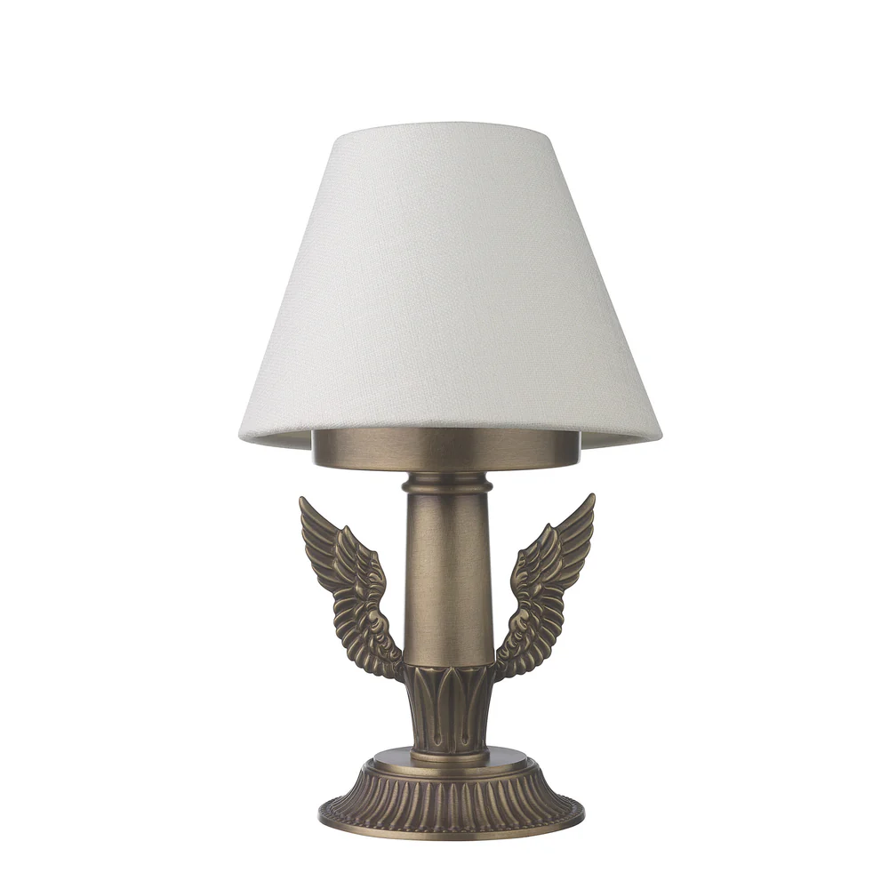 Northern Light - Icarus Rechargeable Table Lamp - Old English Brass Light Finish - 6" Rolled Edge Empire Snowdrift Shade