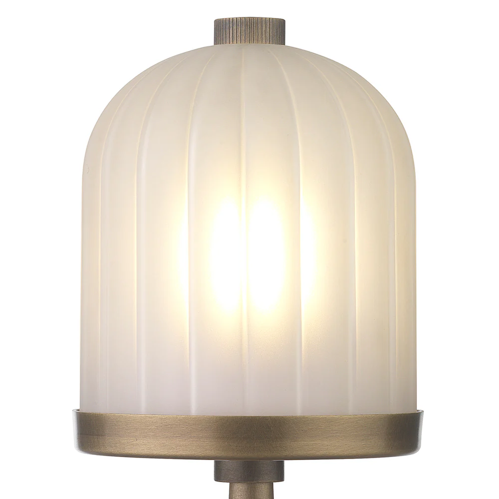 Northern Light - Calloway Rechargeable Table Lamp - Old English Brass Light Finish - Frosted reeded glass dome Shade