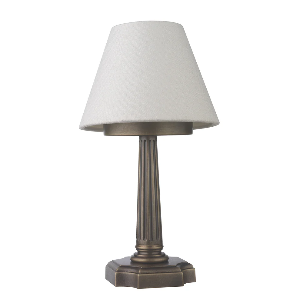 Northern Light - Burghley Rechargeable Table Lamp - Old English Brass Dark Finish - 6" Rolled Edge Empire Snowdrift Shade