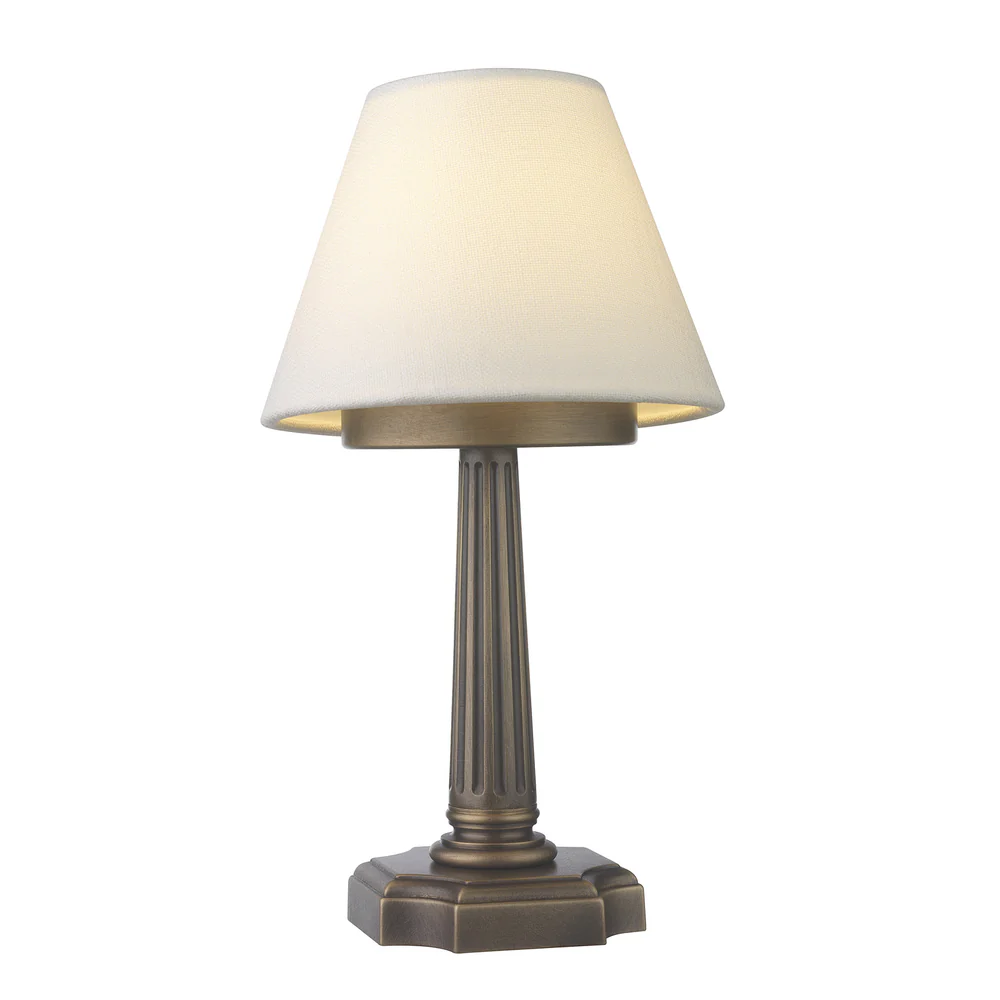 Northern Light - Burghley Rechargeable Table Lamp - Old English Brass Dark Finish - 7" Rolled Edge Empire Snowdrift Shade