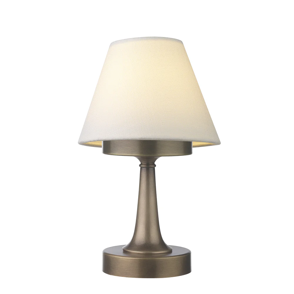 Northern Light - Naiad Rechargeable Table Lamp - Old English Brass Light Finish - 7" Rolled Edge Empire Snowdrift Shade