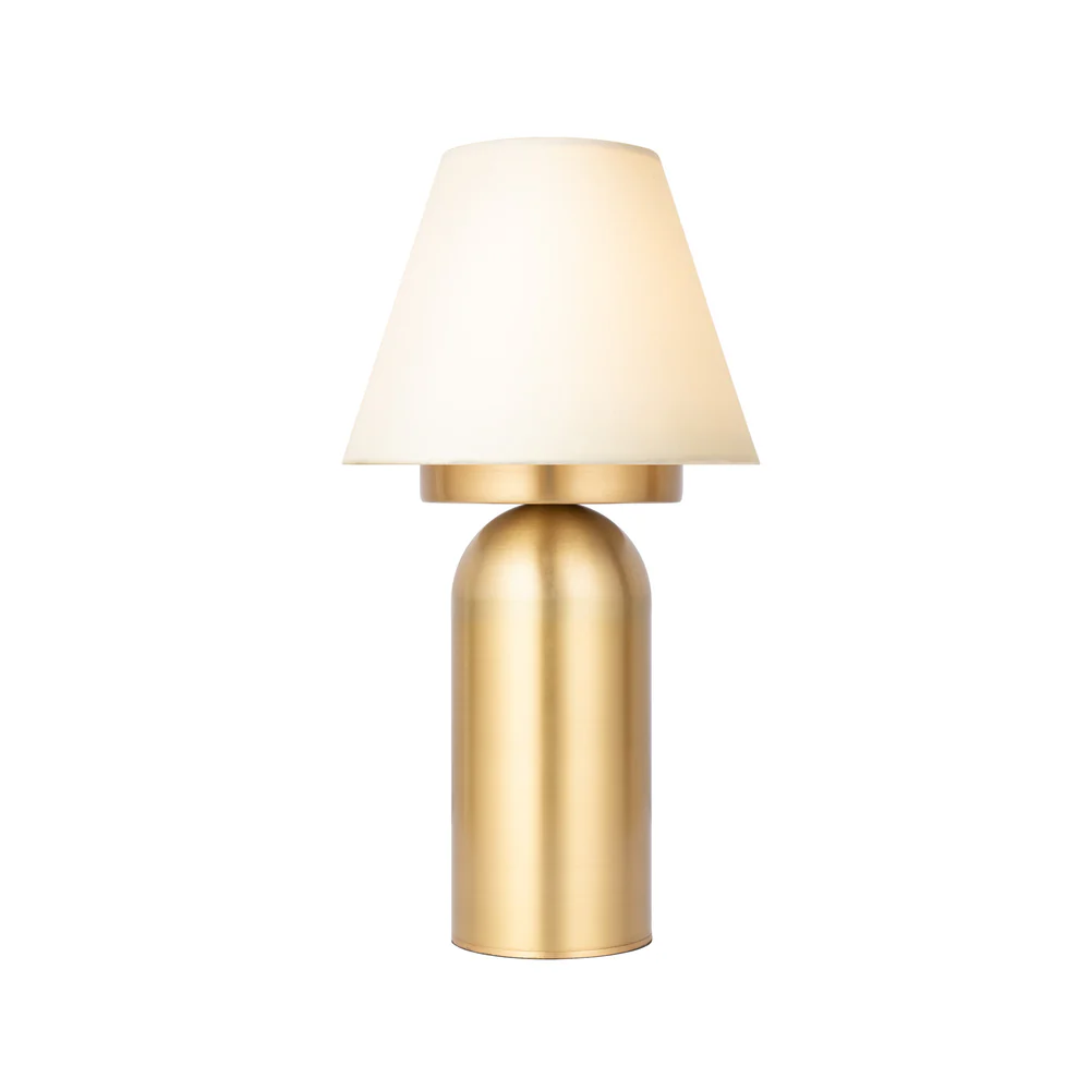 Northern Light - Bubble Rechargeable Table Lamp - Brushed Brass Finish - 6" Candle Ivory Cotton Shade