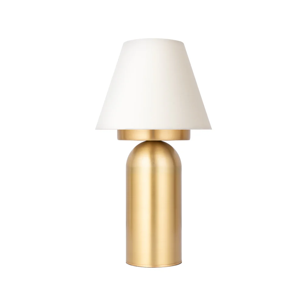 Northern Light - Bubble Rechargeable Table Lamp - Brushed Brass Finish - 7" Candle Ivory Cotton Shade