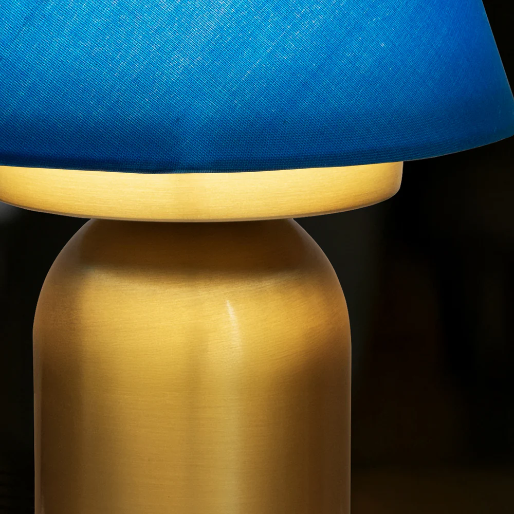 Northern Light - Bubble Rechargeable Table Lamp - Brushed Brass Finish - 6" Candle Kingfisher Shade