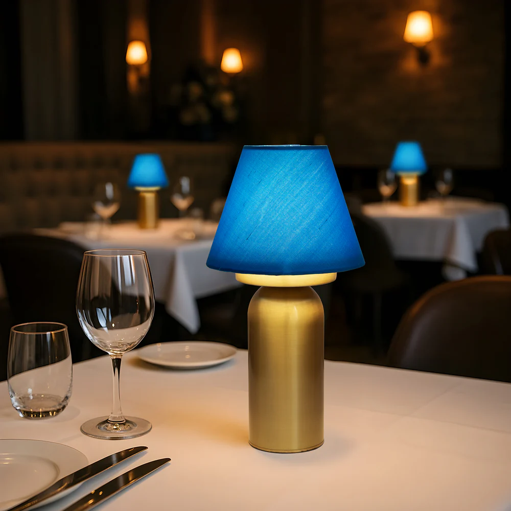 Northern Light - Bubble Rechargeable Table Lamp - Brushed Brass Finish - 6" Candle Kingfisher Shade