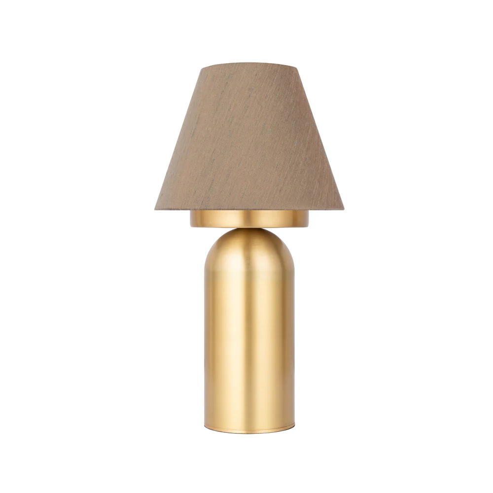 Northern Light - Bubble Rechargeable Table Lamp - Brushed Brass Finish - 6" Candle Tussah Mole Shade