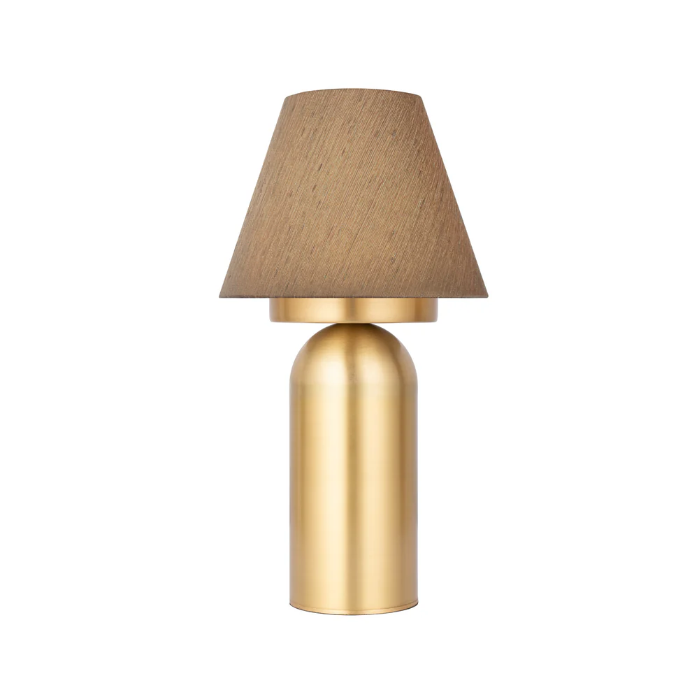 Northern Light - Bubble Rechargeable Table Lamp - Brushed Brass Finish - 6" Candle Tussah Mole Shade