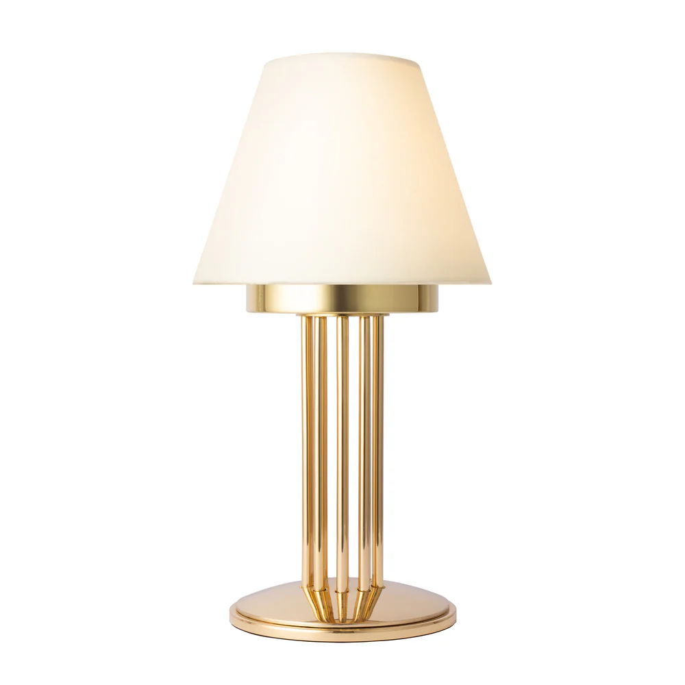 Northern Light - Inari Rechargeable Table Lamp - Polished Brass Finish - 6" Candle Ivory Cotton Shade