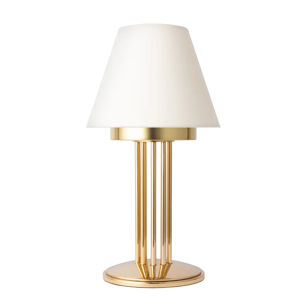 Northern Light - Inari Rechargeable Table Lamp - Polished Brass Finish - 7" Candle Ivory Cotton Shade