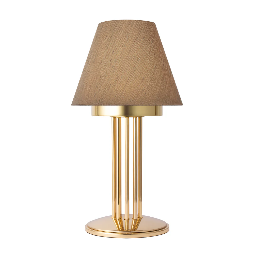Northern Light - Inari Rechargeable Table Lamp - Polished Brass Finish - 6" Candle Tussah Mole Shade