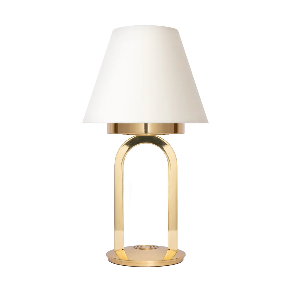 Northern Light - Karin Rechargeable Table Lamp - Polished Brass Finish - 6" Candle Ivory Cotton Shade
