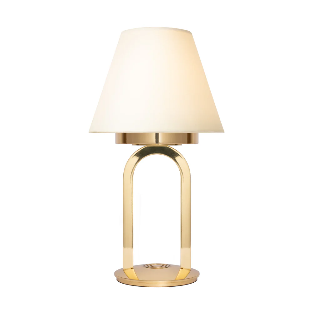 Northern Light - Karin Rechargeable Table Lamp - Polished Brass Finish - 7" Candle Ivory Cotton Shade