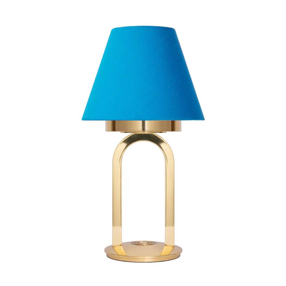 Northern Light - Karin Rechargeable Table Lamp - Polished Brass Finish - 6" Candle Kingfisher Shade