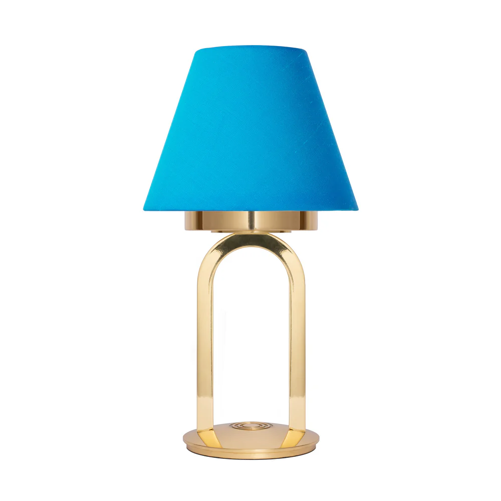 Northern Light - Karin Rechargeable Table Lamp - Polished Brass Finish - 7" Candle Kingfisher Shade