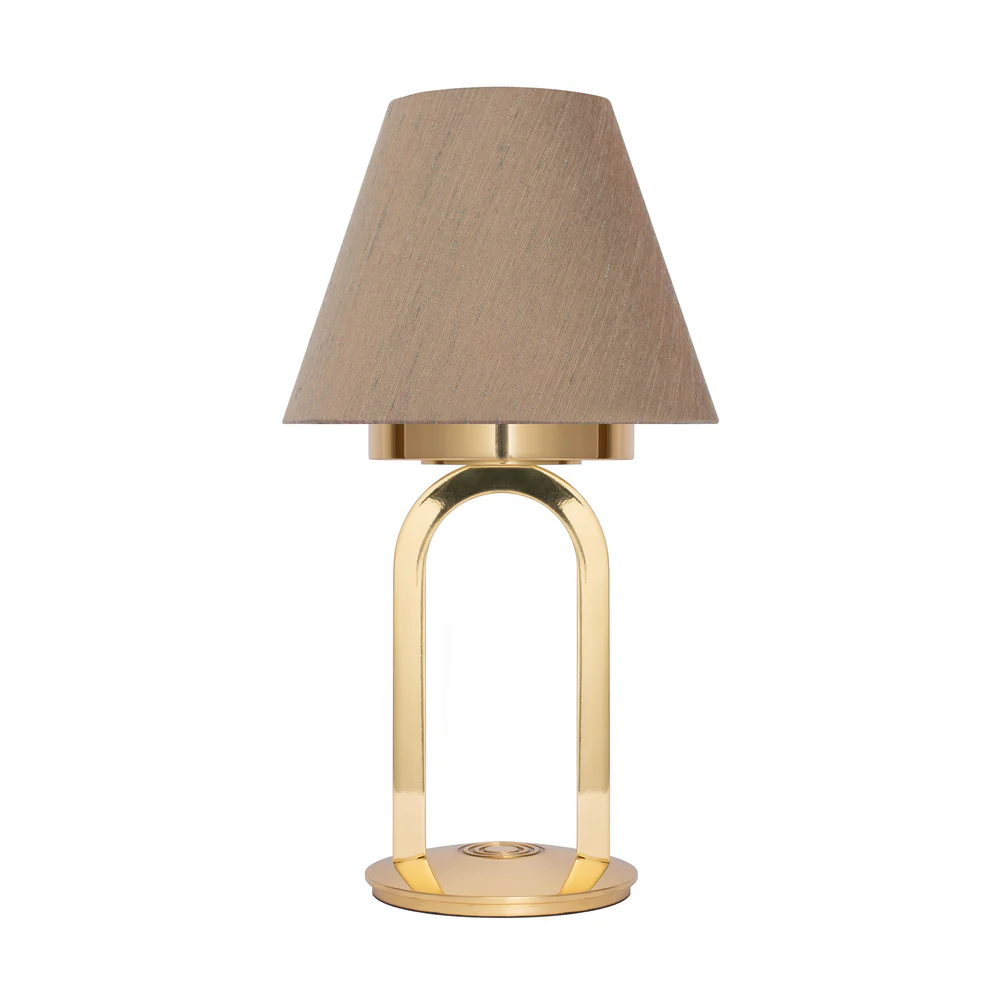 Northern Light - Karin Rechargeable Table Lamp - Polished Brass Finish - 7" Candle Tussah Mole Shade