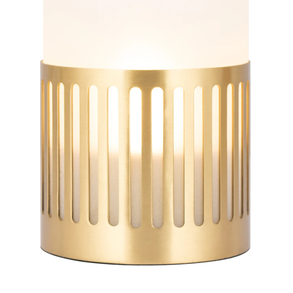 Northern Light - Luzon Channel Rechargeable Table Lamp - Brushed Brass Finish - Frosted Glass Cylinder Shade