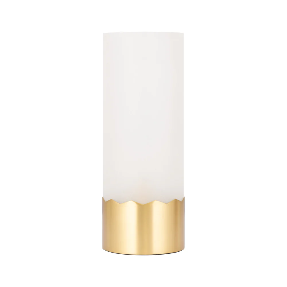 Northern Light - Luzon Peaks Rechargeable Table Lamp - Brushed Brass Finish - Frosted Glass Cylinder Shade