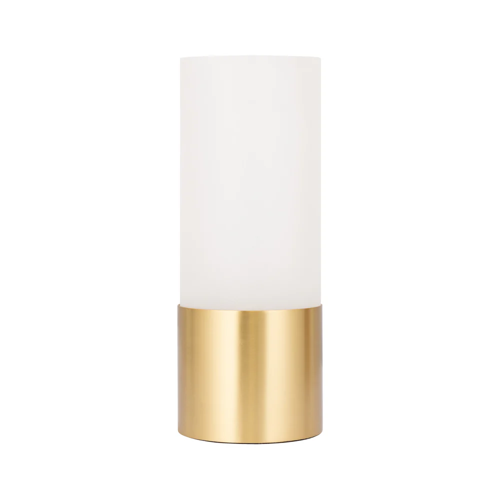 Northern Light - Luzon Plains Rechargeable Table Lamp - Brushed Brass Finish - Frosted Glass Cylinder Shade