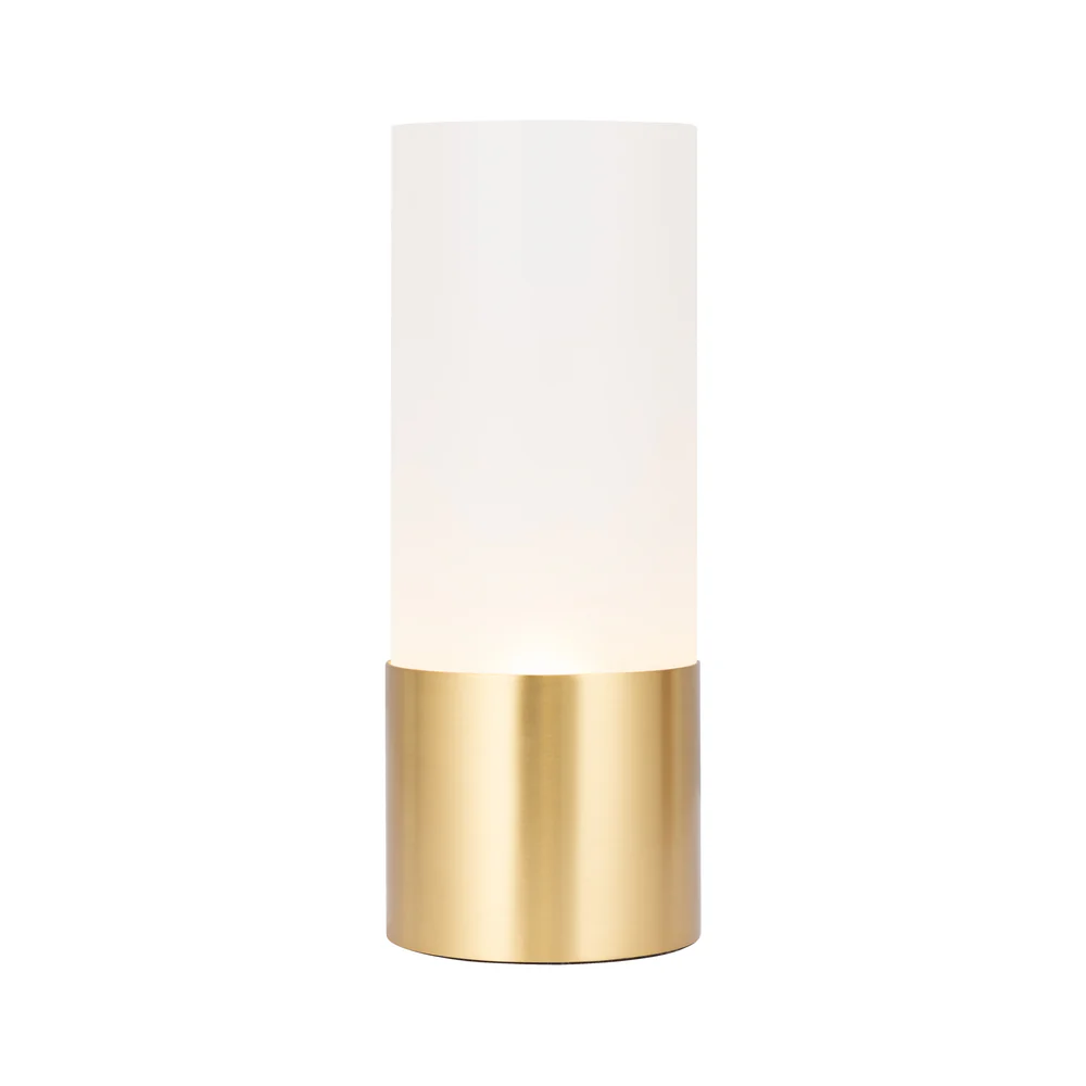 Northern Light - Luzon Plains Rechargeable Table Lamp - Brushed Brass Finish - Frosted Glass Cylinder Shade