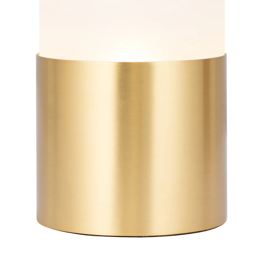 Northern Light - Luzon Plains Rechargeable Table Lamp - Brushed Brass Finish - Frosted Reeded Glass Cylinder Shade