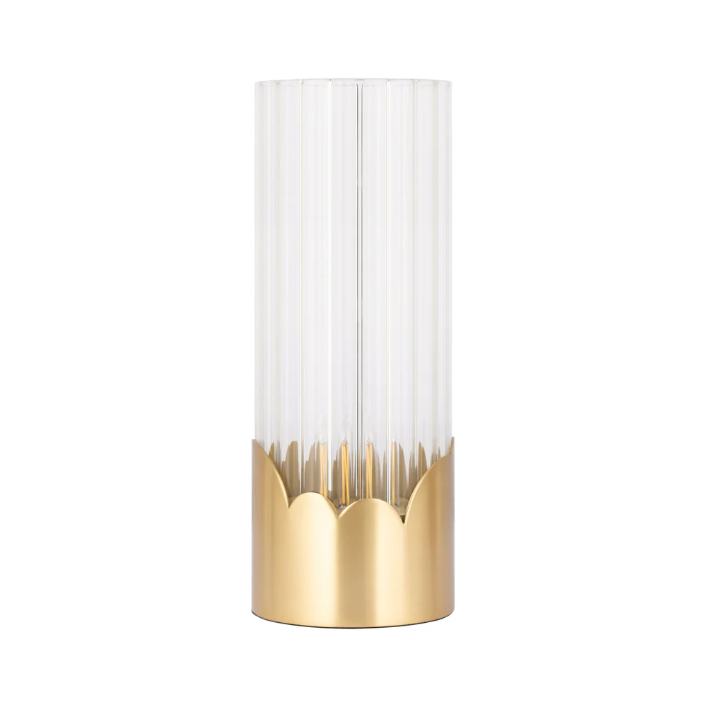 Northern Light - Luzon Sky Rechargeable Table Lamp - Brushed Brass Finish - Clear Reeded Glass Cylinder Shade