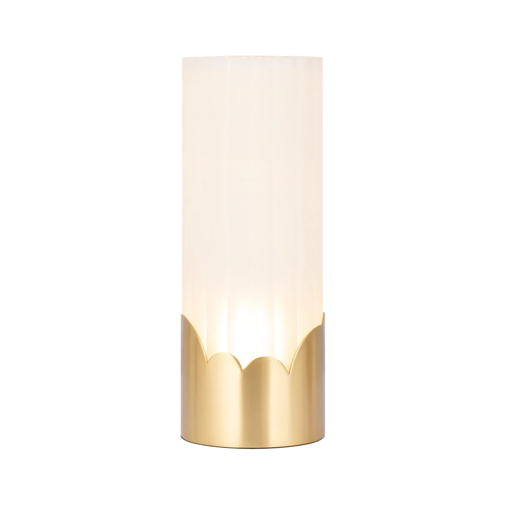 Northern Light - Luzon Sky Rechargeable Table Lamp - Brushed Brass Finish - Frosted Reeded Glass Cylinder Shade