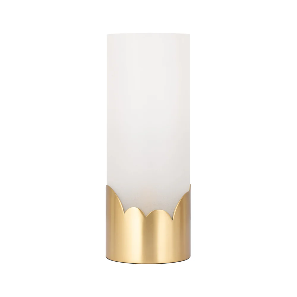 Northern Light - Luzon Sky Rechargeable Table Lamp - Brushed Brass Finish - Frosted Glass Cylinder Shade