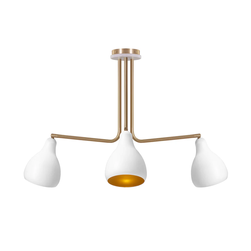 Northern Light - Dumas 3 arm Pendant Ceiling Lights - Brushed Brass White White Gold Finish