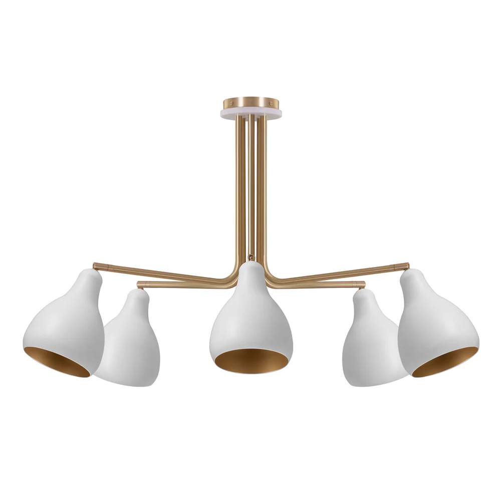 Northern Light - Dumas 5 arm Chandelier Ceiling Lights - Brushed Brass White White Gold Finish