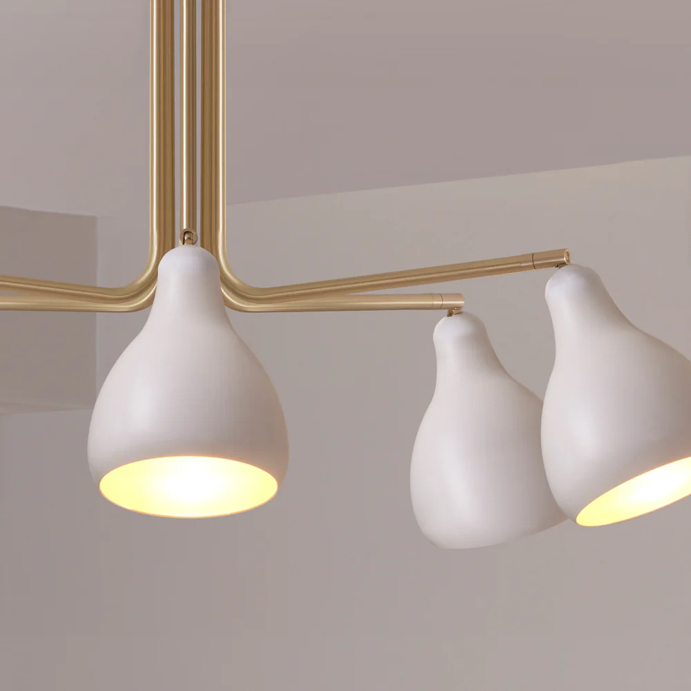 Northern Light - Dumas 5 arm Chandelier Ceiling Lights - Brushed Brass White White Gold Finish