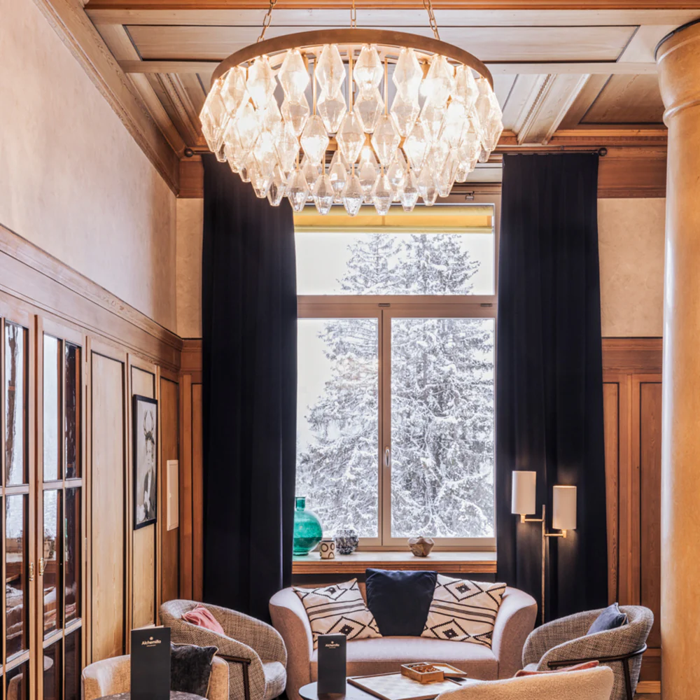 Northern Light - Jager Chandelier Ceiling Lights - Medium Antique Finish - Faceted Clear Glass Shade