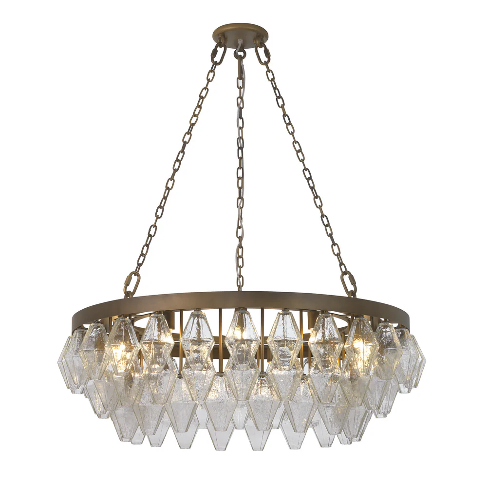 Northern Light - Jager Chandelier Ceiling Lights - Medium Antique Finish - Faceted Clear Glass Shade