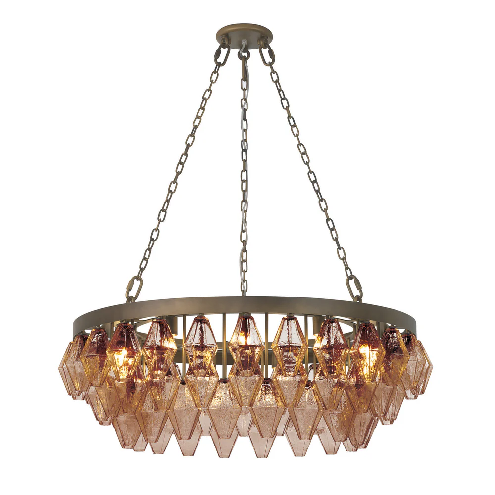 Northern Light - Jager Chandelier Ceiling Lights - Medium Antique Finish - Faceted Cognac Glass Shade
