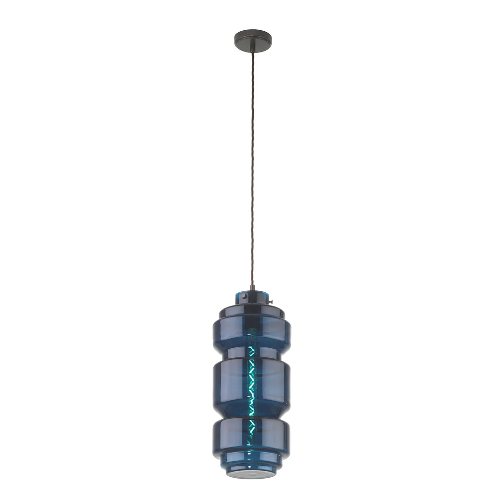 Northern Light - Xavier Pendant Ceiling Lights - Teal Oiled Bronze Finish - Teal Glass Shade