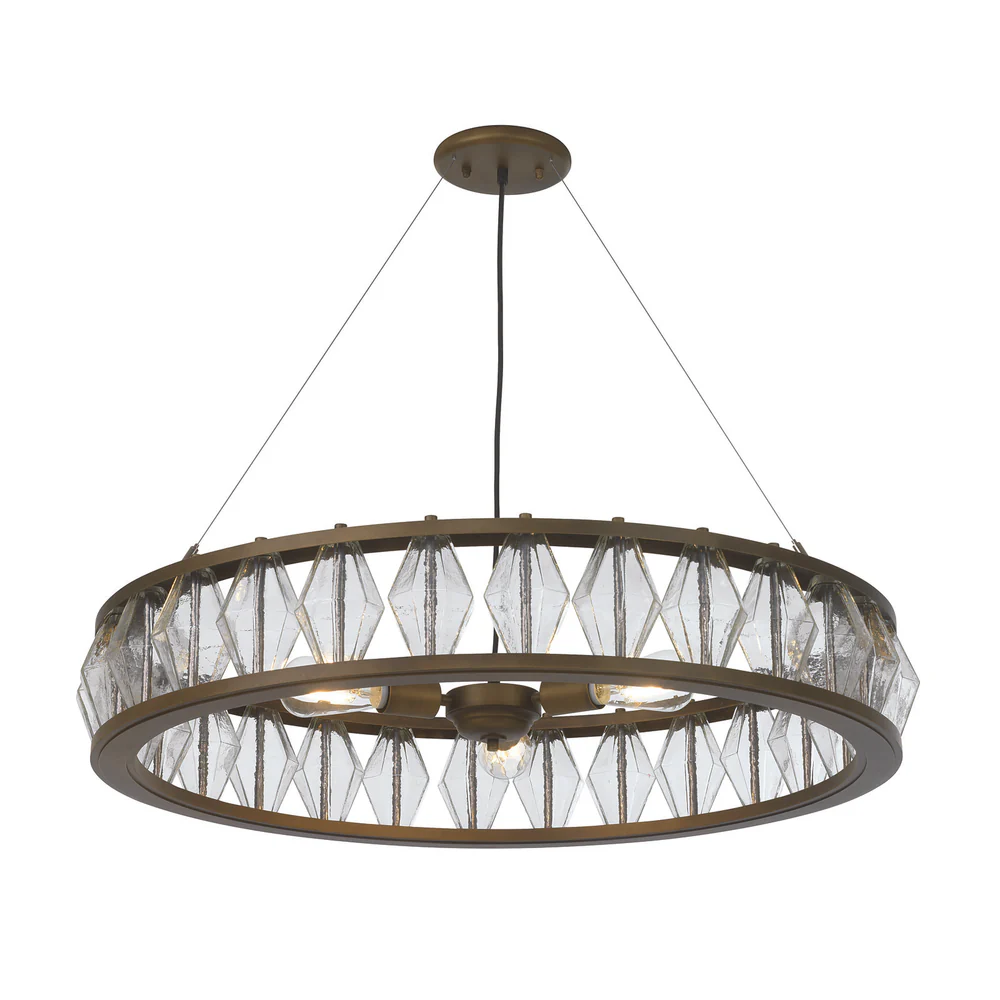 Northern Light - Hoffman Chandelier Ceiling Lights - Medium Antique Finish - Faceted Clear Glass Shade