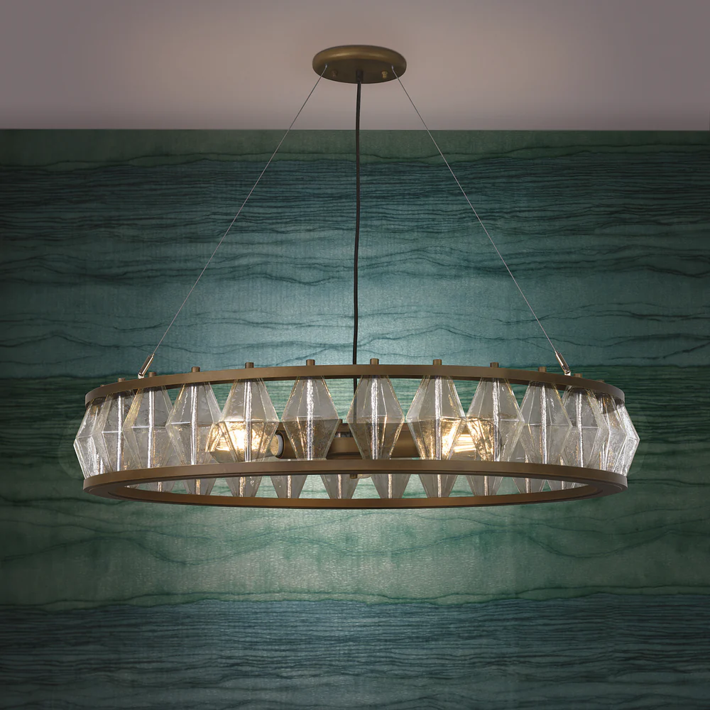 Northern Light - Hoffman Chandelier Ceiling Lights - Medium Antique Finish - Faceted Clear Glass Shade